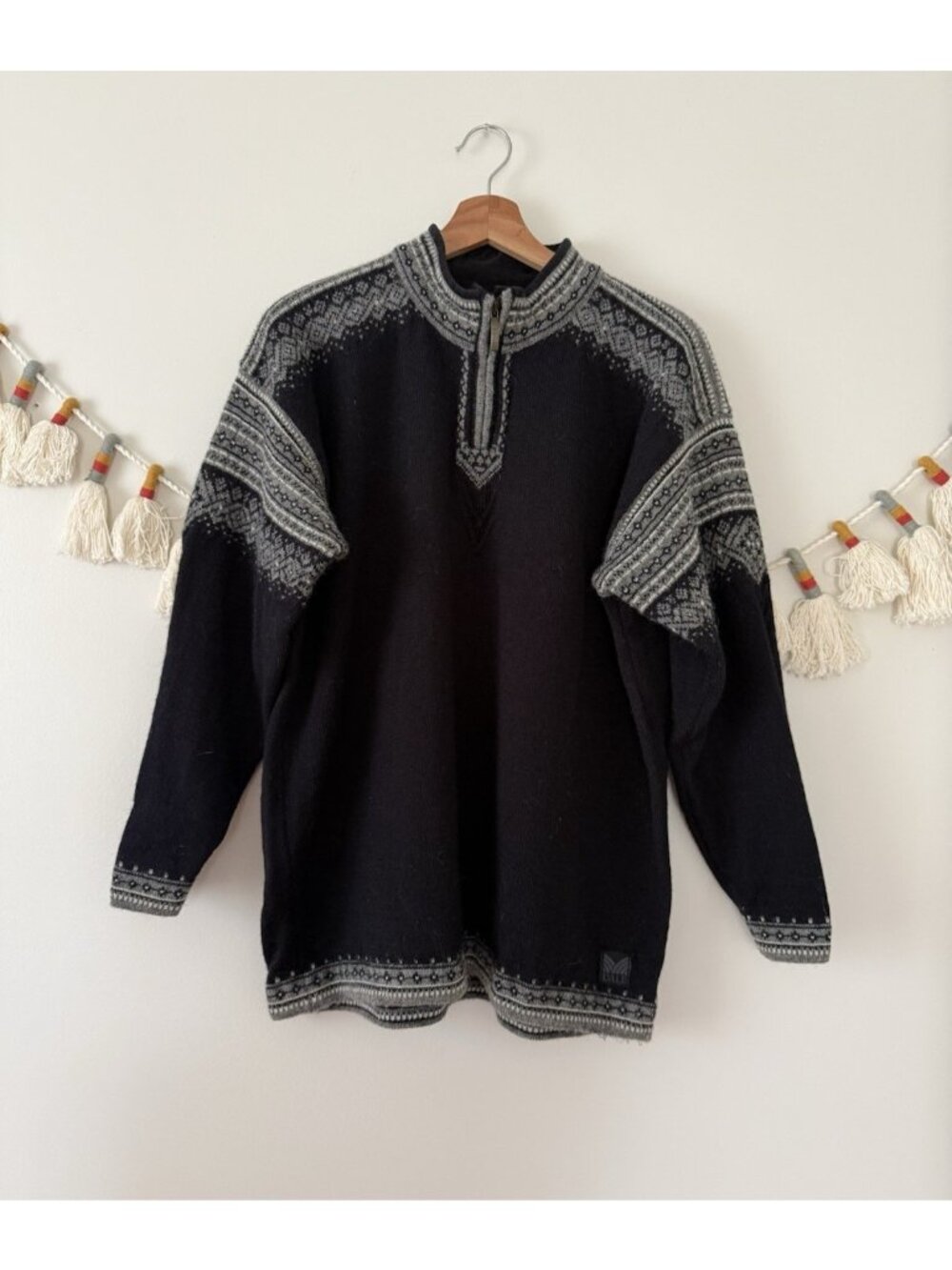 Vintage Dale Of Norway Wool Quarter Zip Nordic Fair Isle Pullover Sweater Preppy